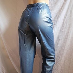 Blue straight leg leather pants from The Leather Ranch